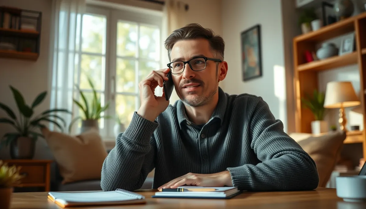 Personne prenant rendez-vous par téléphone depuis son domicile, illustrant les bons réflexes pour consulter